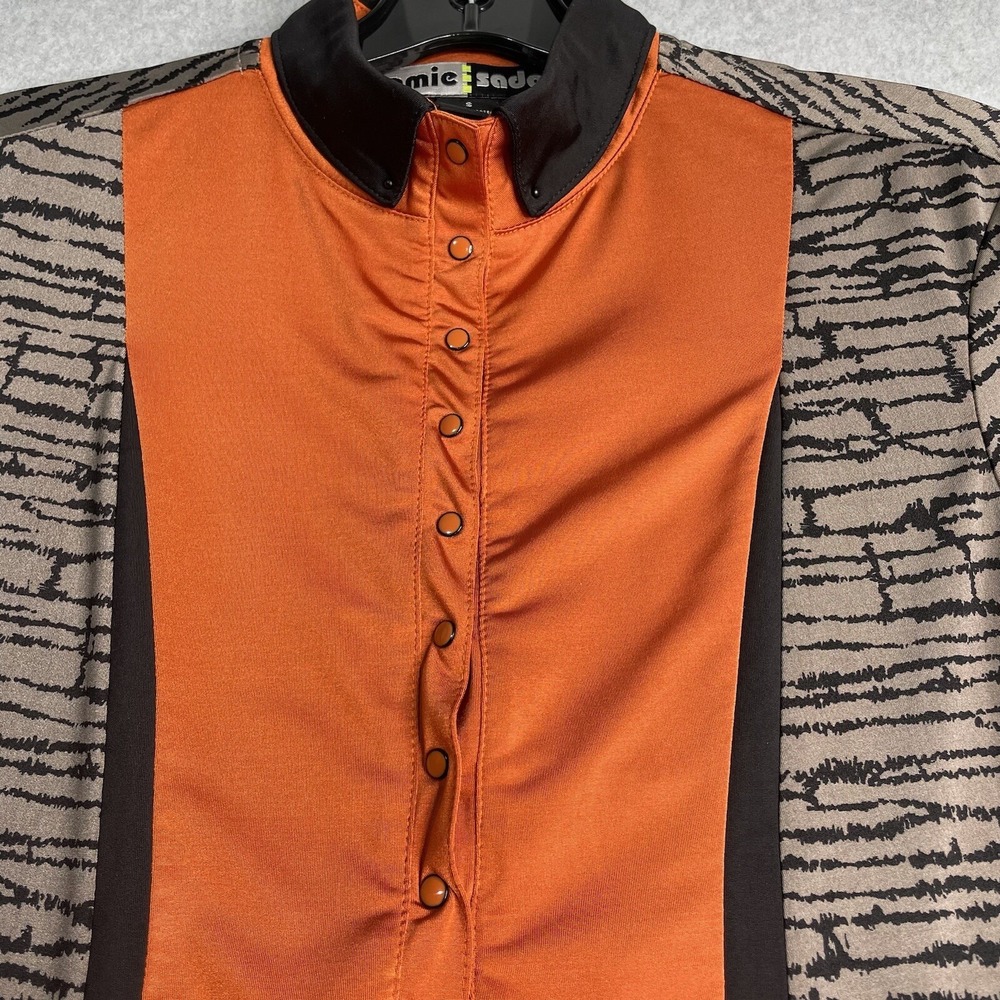 Jamie Sadock Top Womens Small Orange Black Short Sleeve Button Up Golf Shirt - Picture 3 of 10